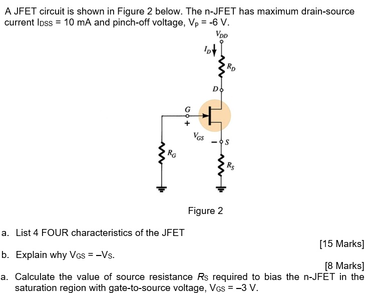 SOLVED A JFET circuit is shown in Figure 2 below. The nJFET has a