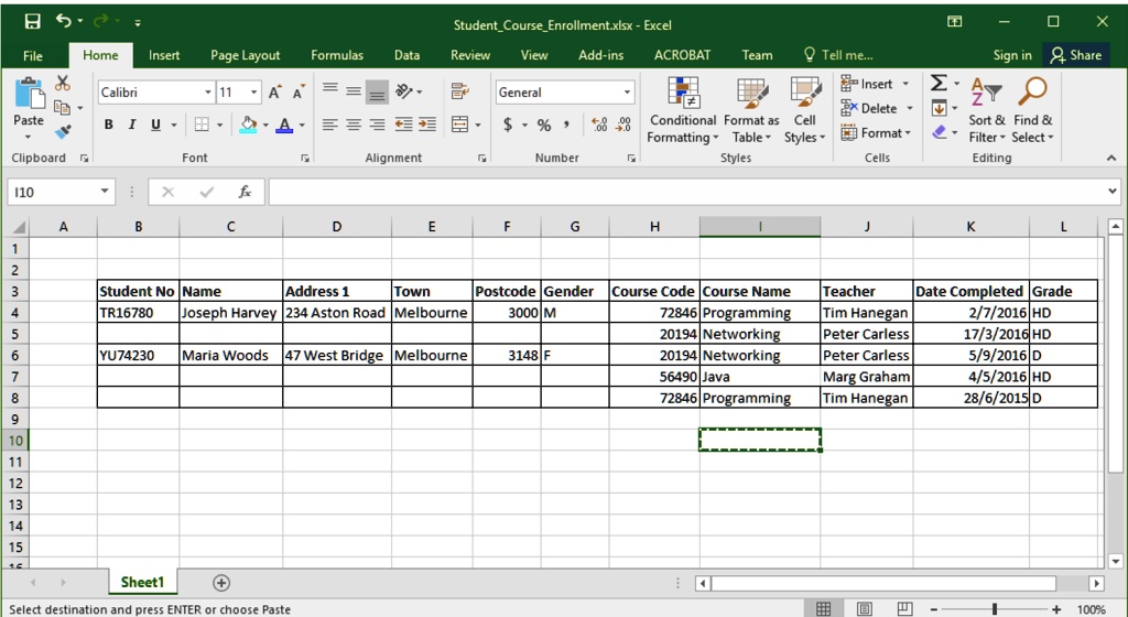 SOLVED: StudentCourseEnrollmentxlsx Excel File Home Insen Page Layout ...