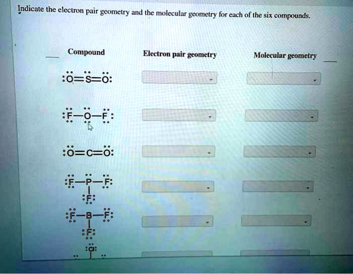 Indicate The Electron Pair Geometry And The Molecular Geometry For Each Of The Six Compounds