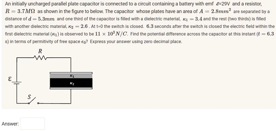 An initially uncharged parallel plate capacitor is connected...