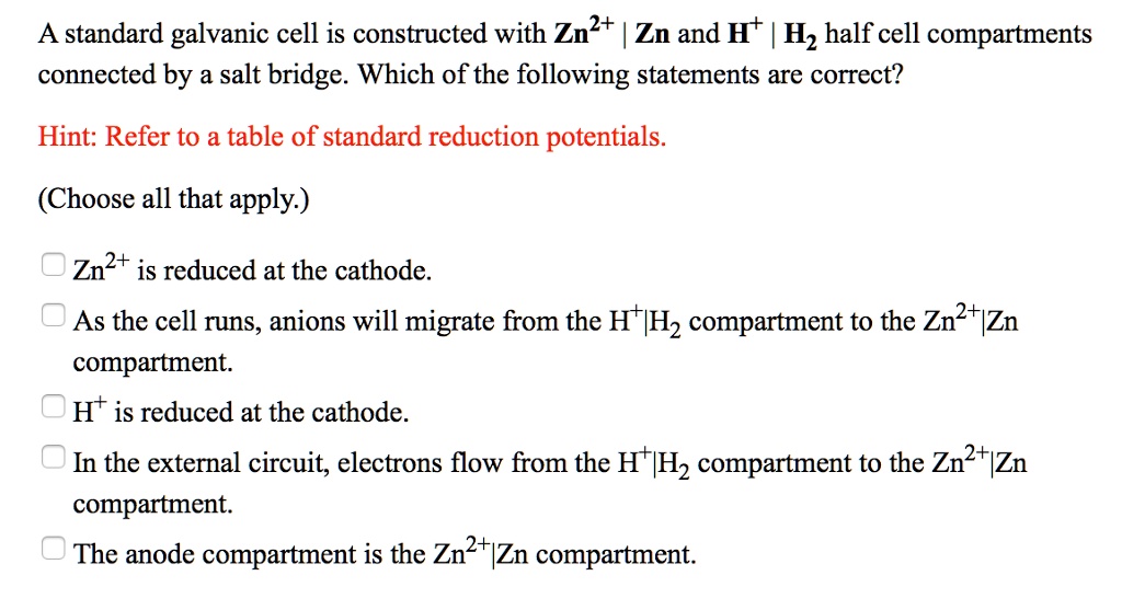 SOLVED: A Standard Galvanic Cell Is Constructed With Zn2+ Zn And Ht Hz ...