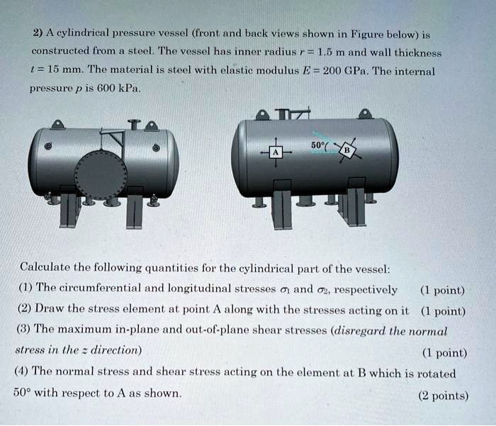 SOLVED: 2A cylindrical pressure vessel (front and back views shown in ...