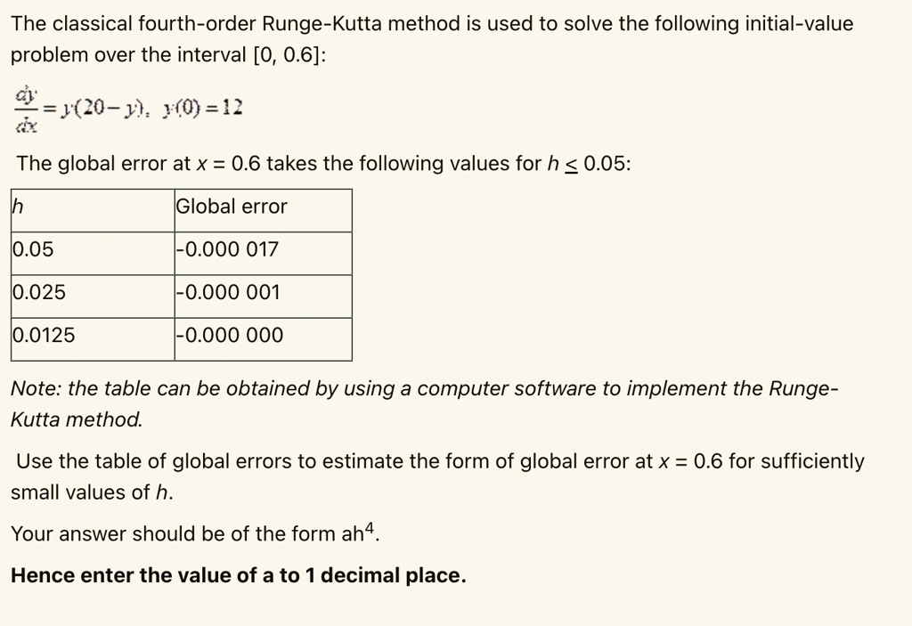 SOLVED The classical fourthorder RungeKutta method is used to solve