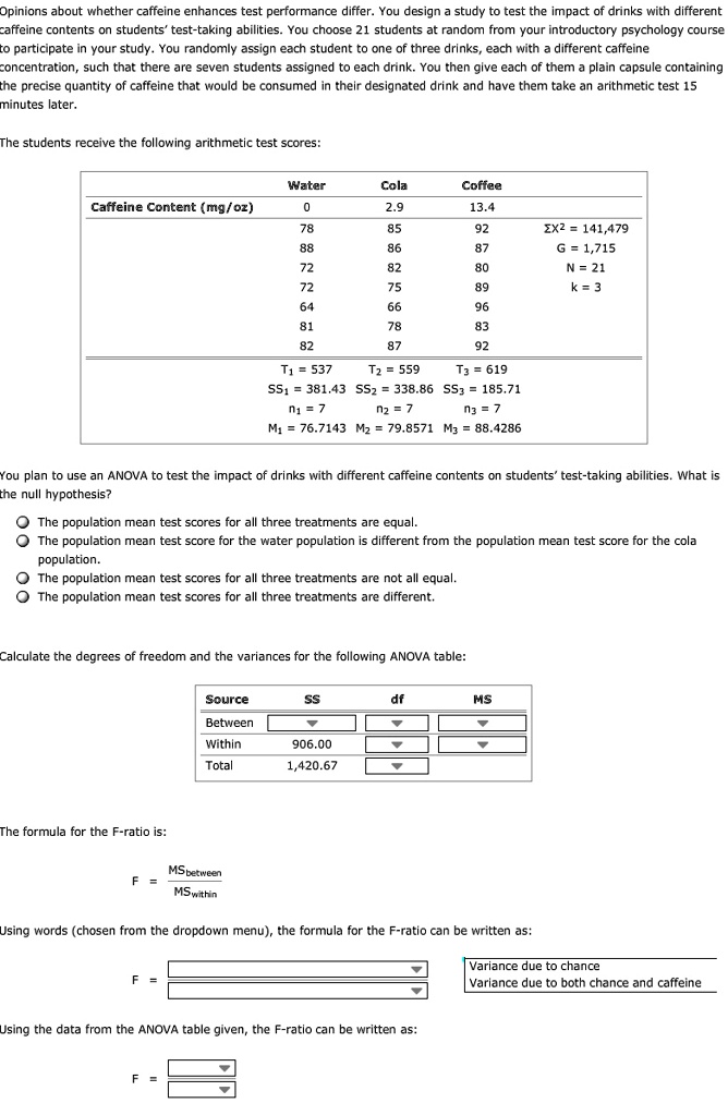 SOLVED: Opinions about whether caffeine enhances performance differ ...