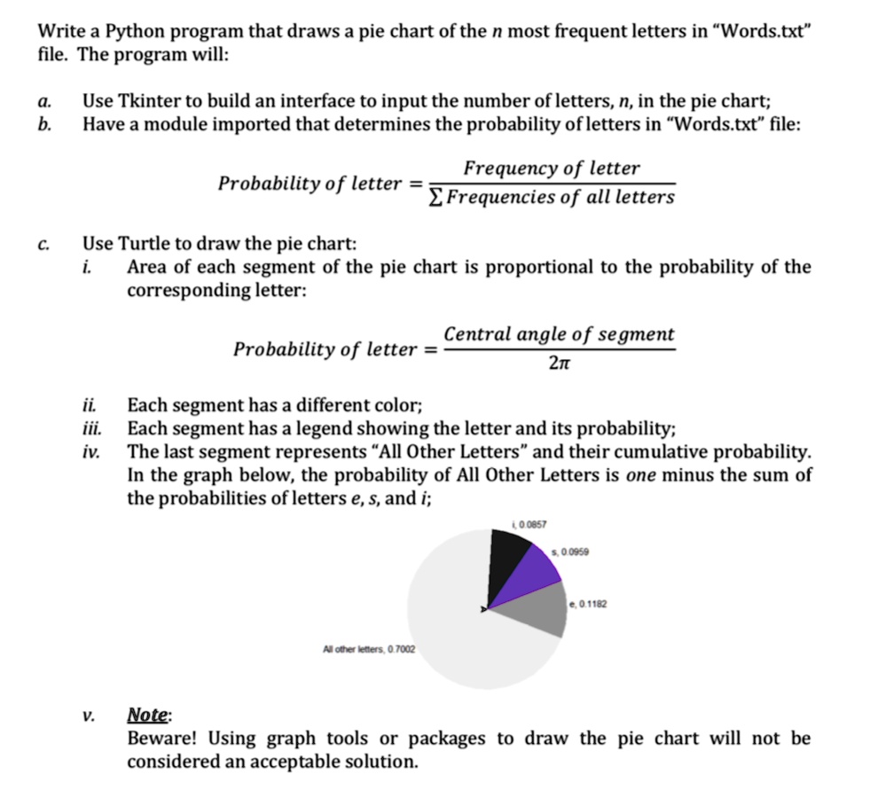 SOLVED: Using Python 3: Write a Python program that draws a pie chart ...