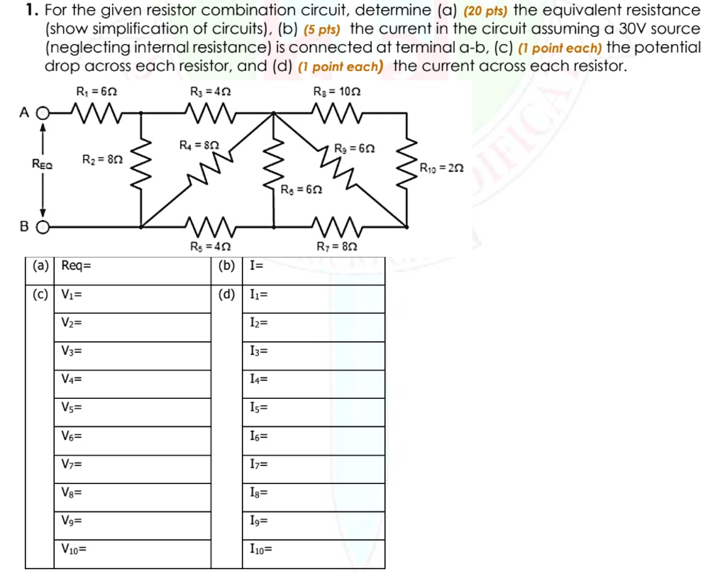 SOLVED For the given resistor combination circuit, determine (a) (20 pts) the equivalent