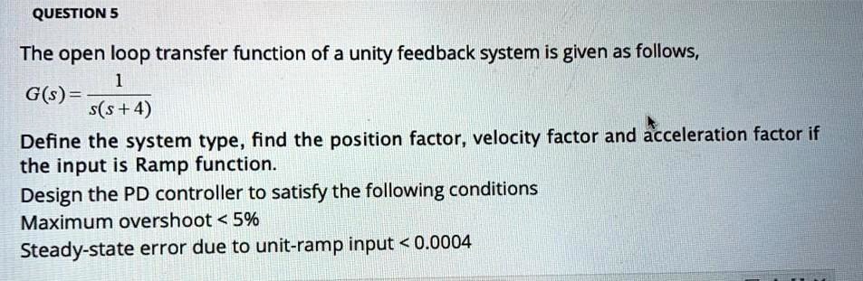SOLVED: The open-loop transfer function of a unity feedback system is ...