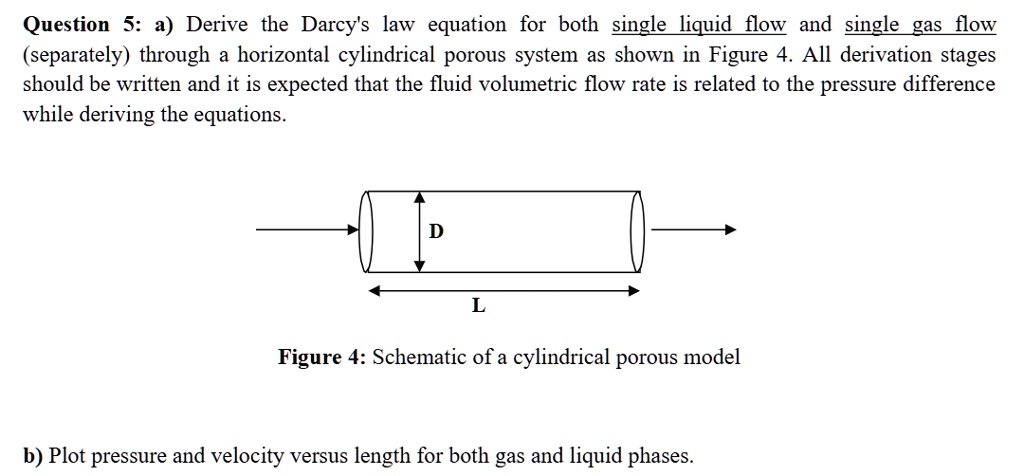 Question 5: a) Derive the Darcy's law equation for both single liquid ...