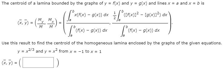 Solved The Centroid Of Lamina Bounded By The Graphs Of Y F X And Y