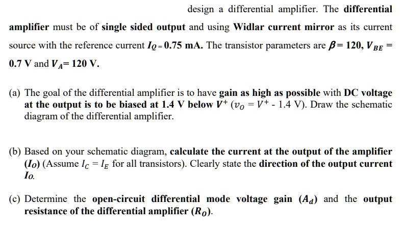 design differential amplifier the differential amplifier must be of ...