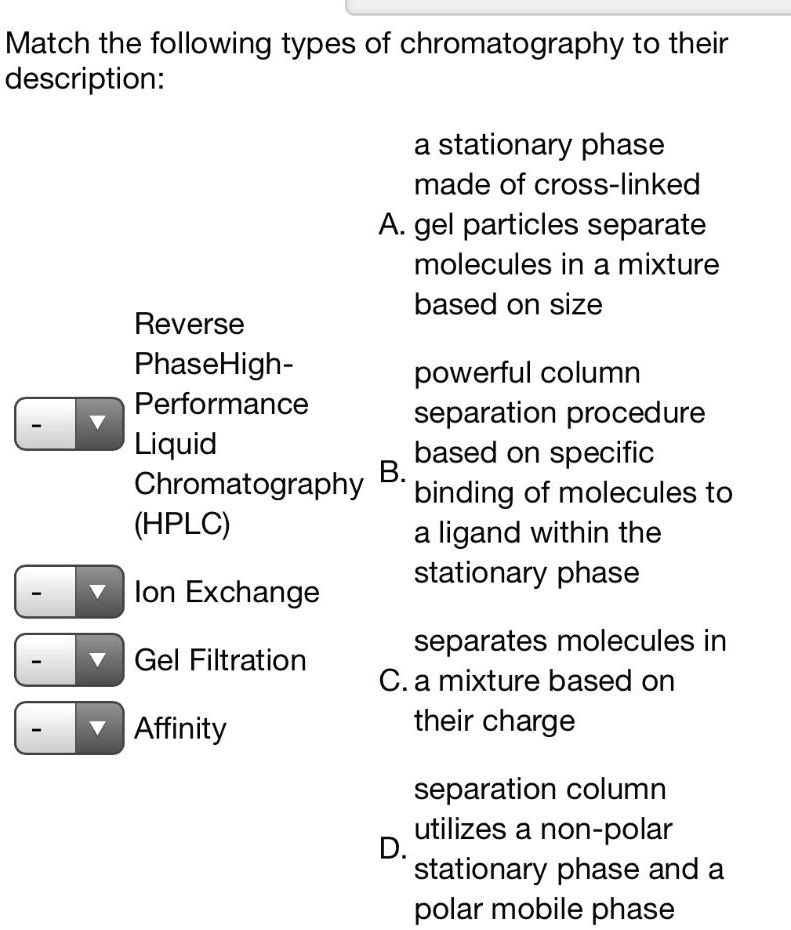 SOLVED Match the following types of chromatography to their