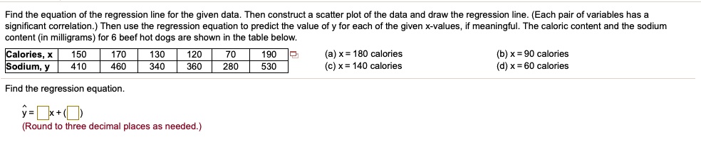 Solved: Find The Equation Of The Regression Line For The Given Data 