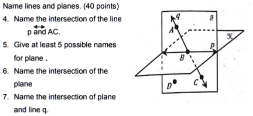 Solved Name Lines And Planes Points Name The Intersection Of The Line P And Ac Give At