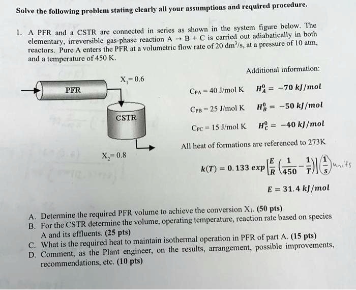 SOLVED: A PFR and a CSTR are connected in series as shown in the system ...