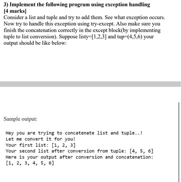 3) Implement the following program using exception...