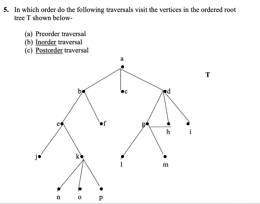 5. In which order do the following traversals visit the vertices in the ...