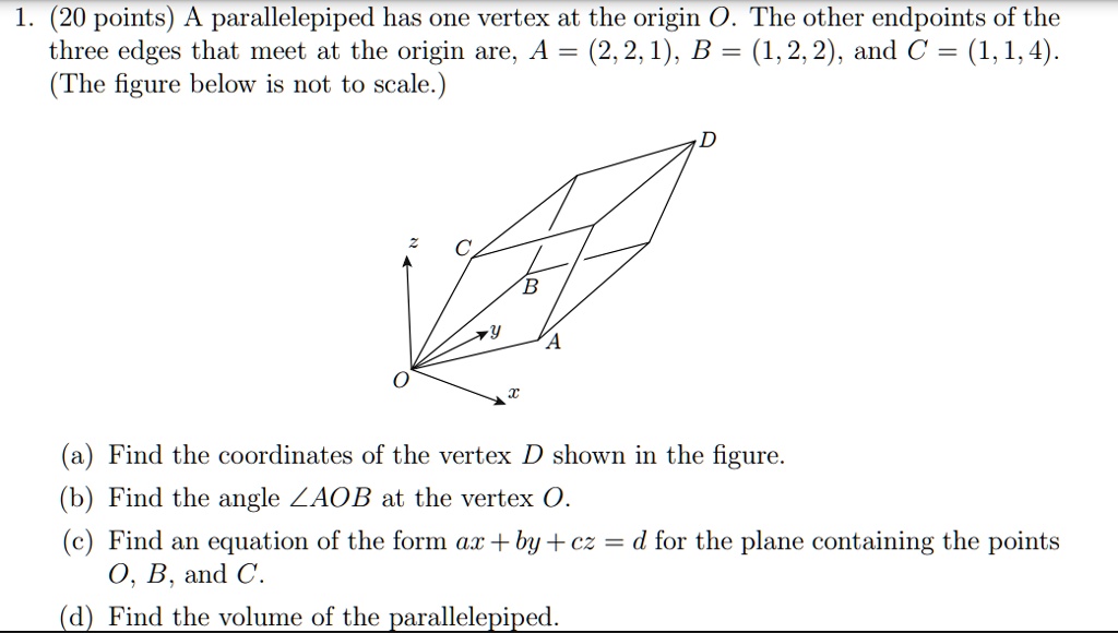 SOLVED A parallelepiped has one vertex at the origin (0,0,0). The