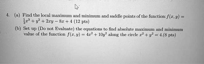 SOLVED: Find the local maximum and minimum and saddle points of the ...