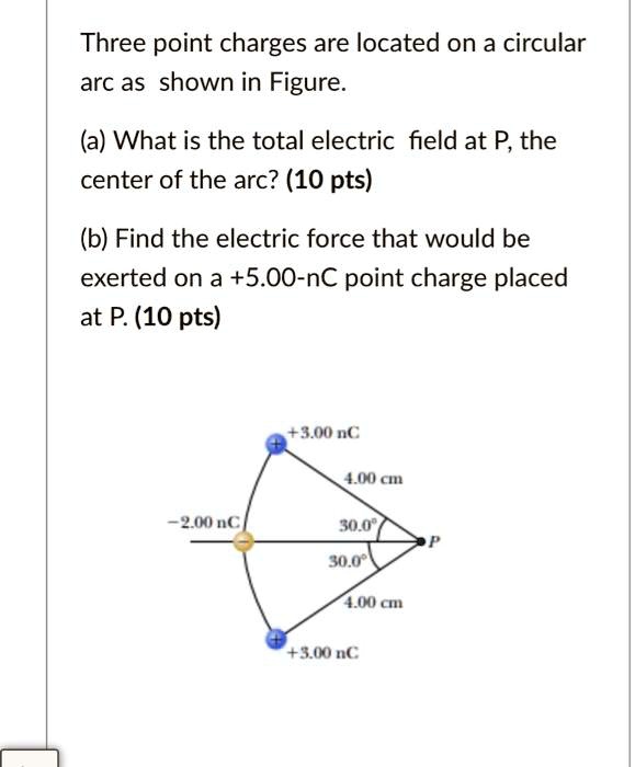 Three point charges are located on a circular arc as shown in Figure