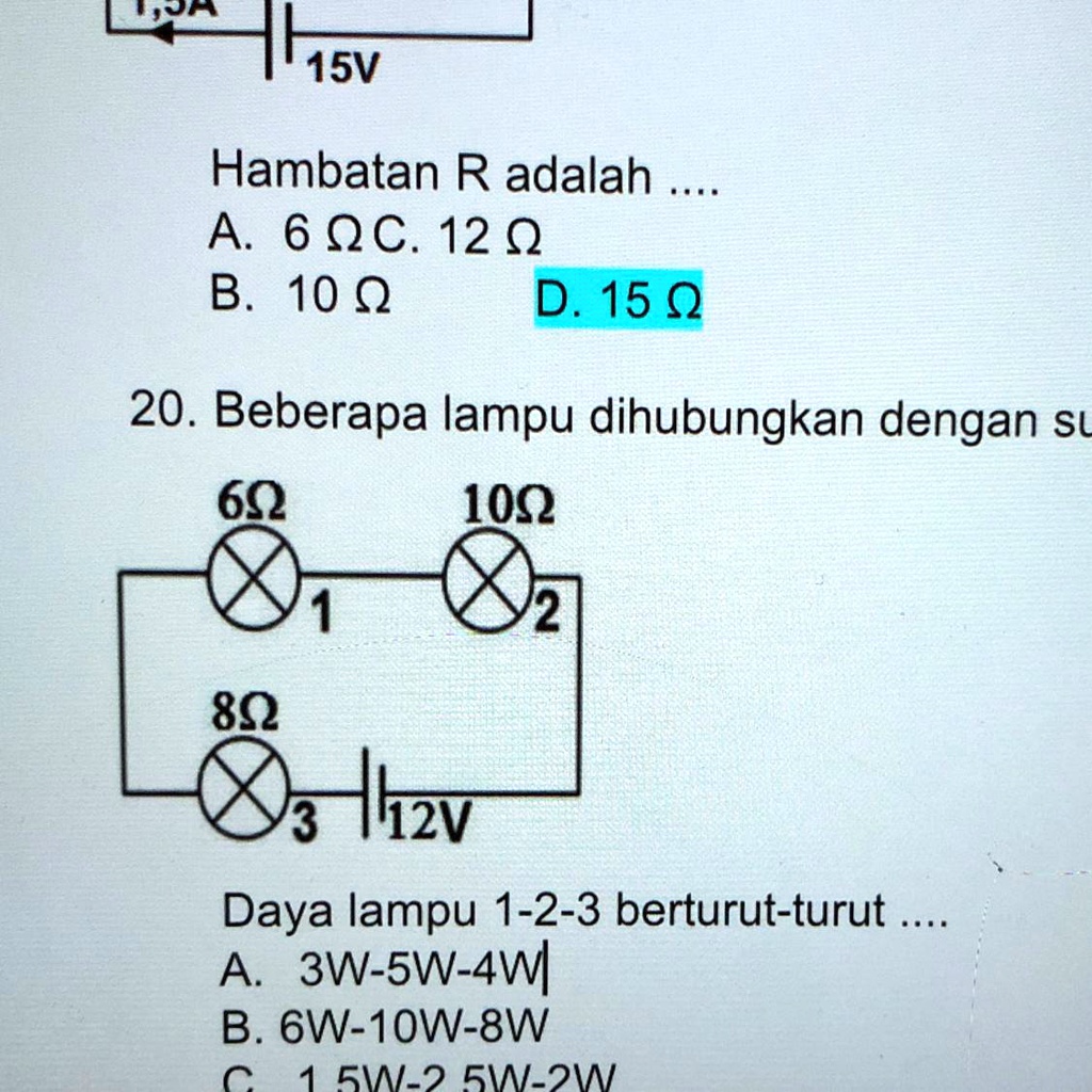 SOLVED: 20. Beberapa Lampu Dihubungkan Dengan Sumber Tegangan Seperti ...