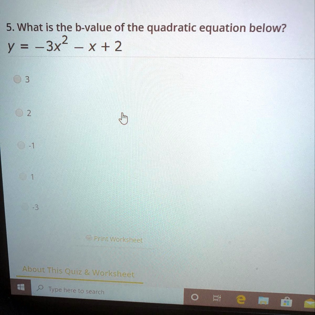 SOLVED: "Please Helpppppppppppppppppp 5.What Is The B-value Of The Quadratic Equation Below? Y ...