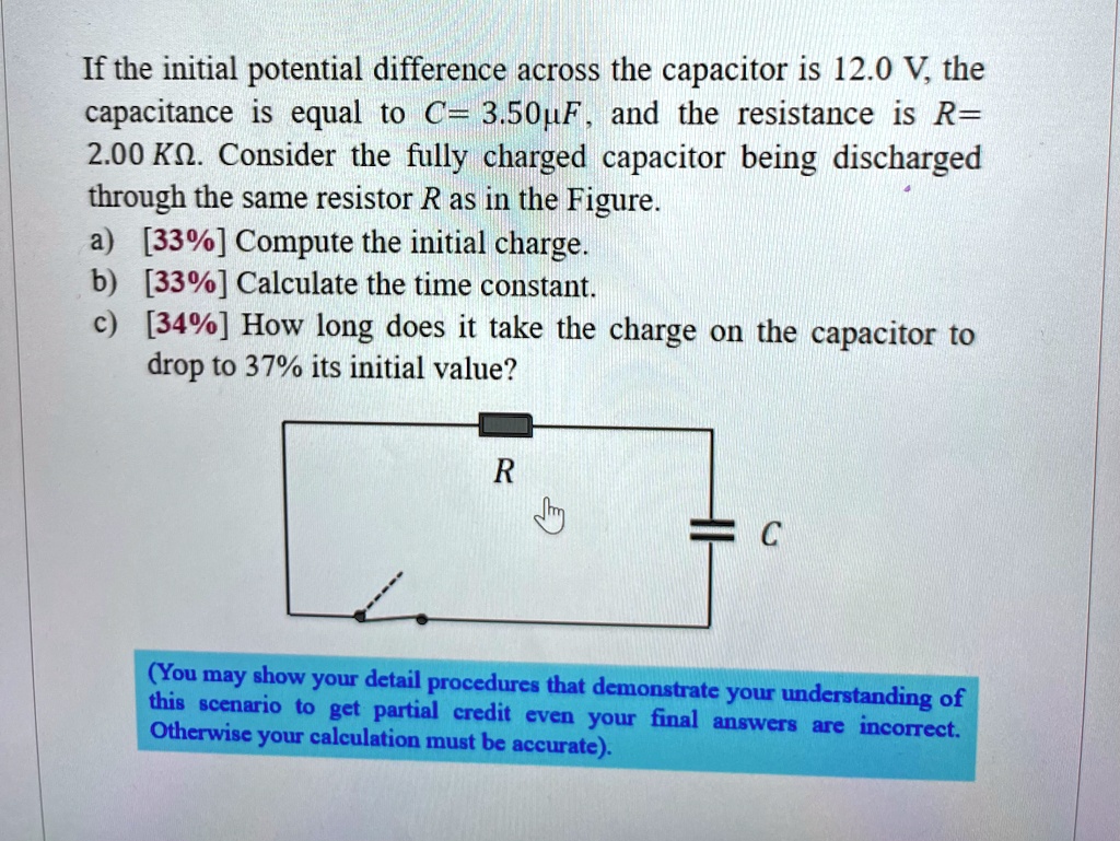If the initial potential difference across the capacitor is 12.0 V, the capacitance is equal to C= 3.50