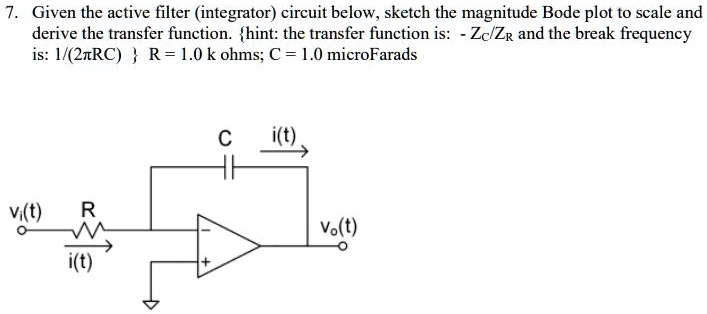 Rc Integrator Transfer Function 7 given the active filter integrator circuit below sketch the magnitude ...