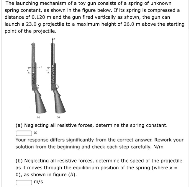 Toy Gun Spring Loading The launching mechanism of a toy gun consists of a spring of unknown ...