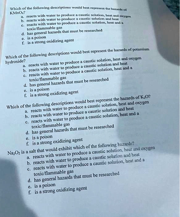 SOLVED KMnO4 is a toxic/flammable gas. It has general hazards that must be researched and is a
