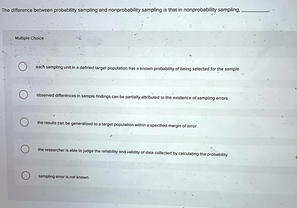 The difference between probability sampling and nonprobability sampling ...
