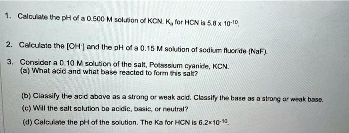 Calculate The Ph Of A 0.100 M Kcn Solution