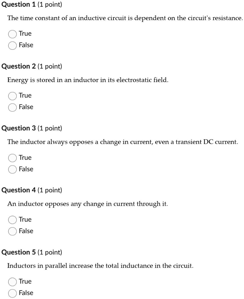 SOLVED Question 1 (1 point) The time constant of an inductive circuit