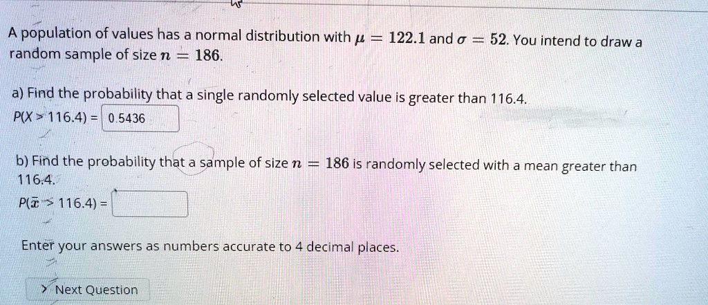 A population of values has a normal distribution with μ = 122.1 and σ ...