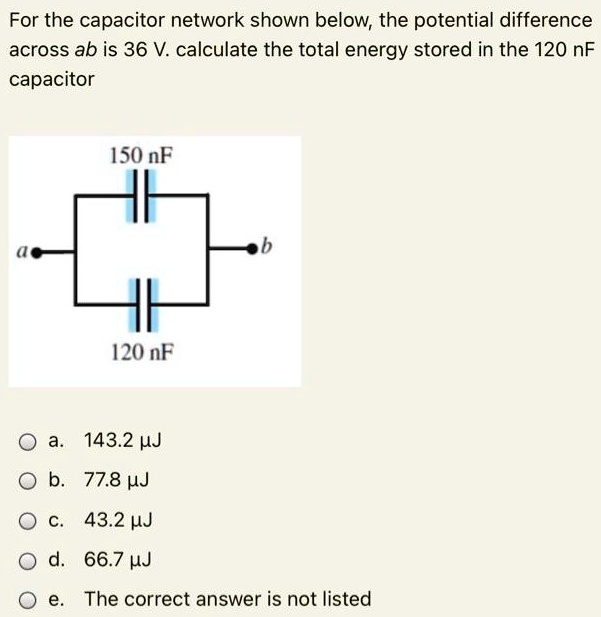 SOLVEDFor the capacitor network shown below; the potential difference