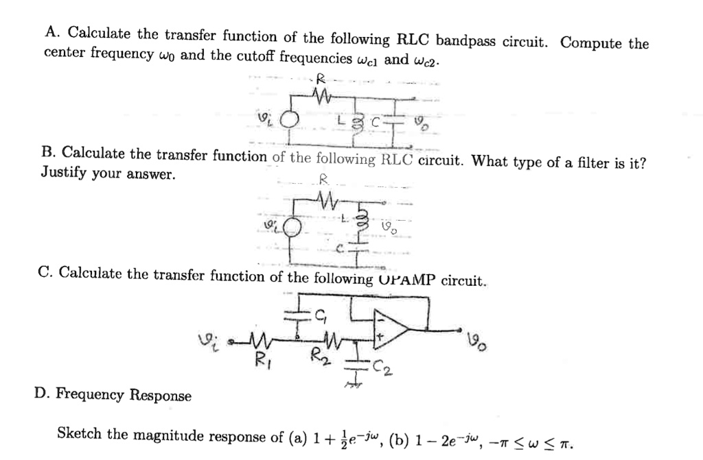 SOLVED: A. Calculate the transfer function of the following RLC ...