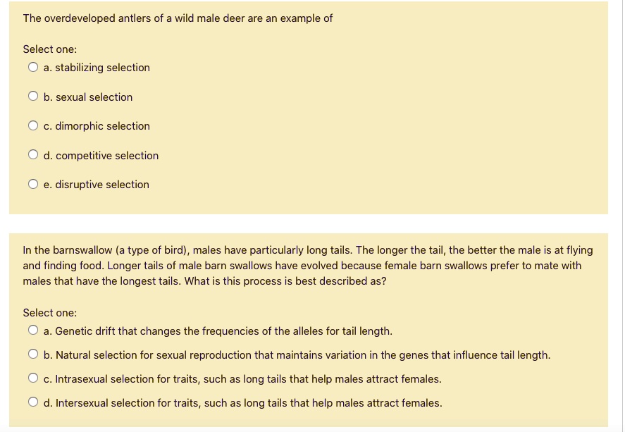 SOLVED The overdeveloped antlers of a wild male deer are an example of