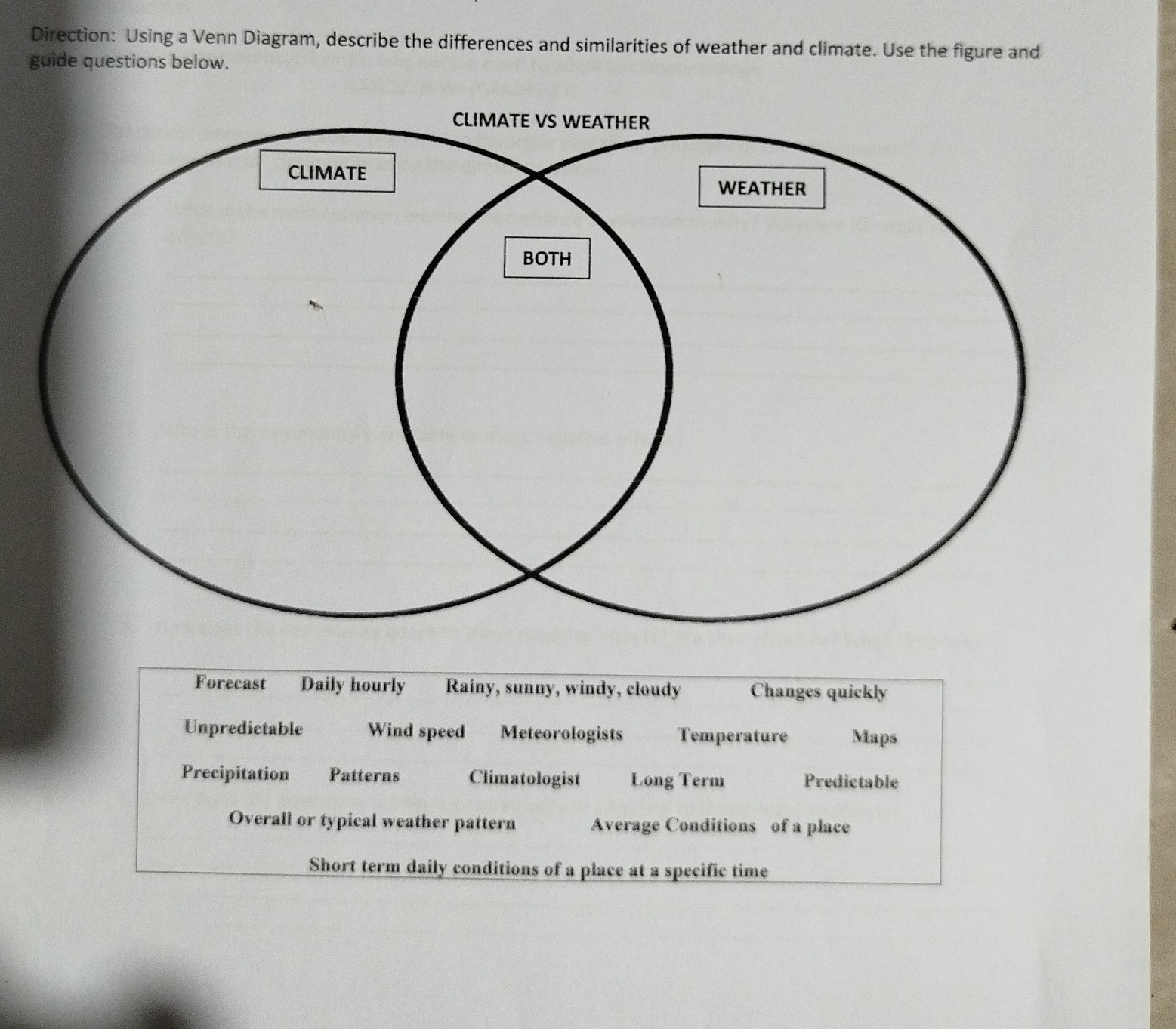 Direction: Using a Venn Diagram, describe the differences and ...