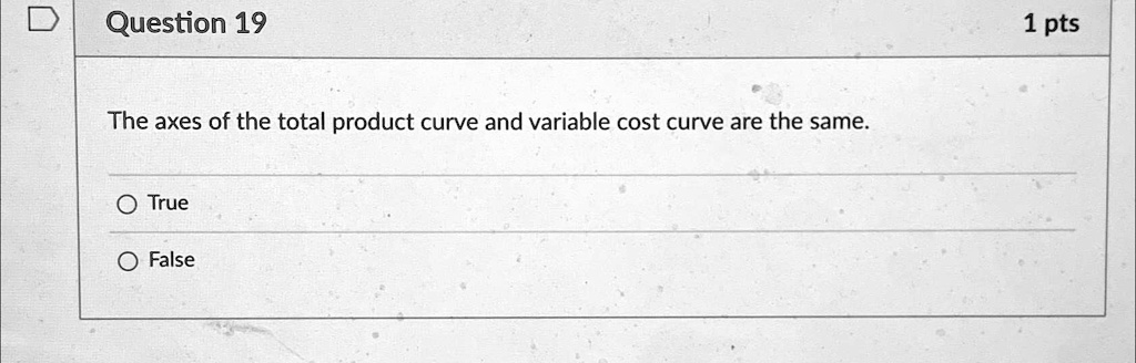 SOLVED: Question 19 1pts The axes of the total product curve and ...