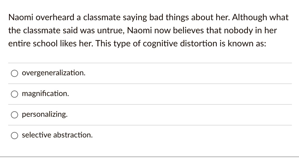 SOLVED Naomi overheard a classmate saying bad things about her