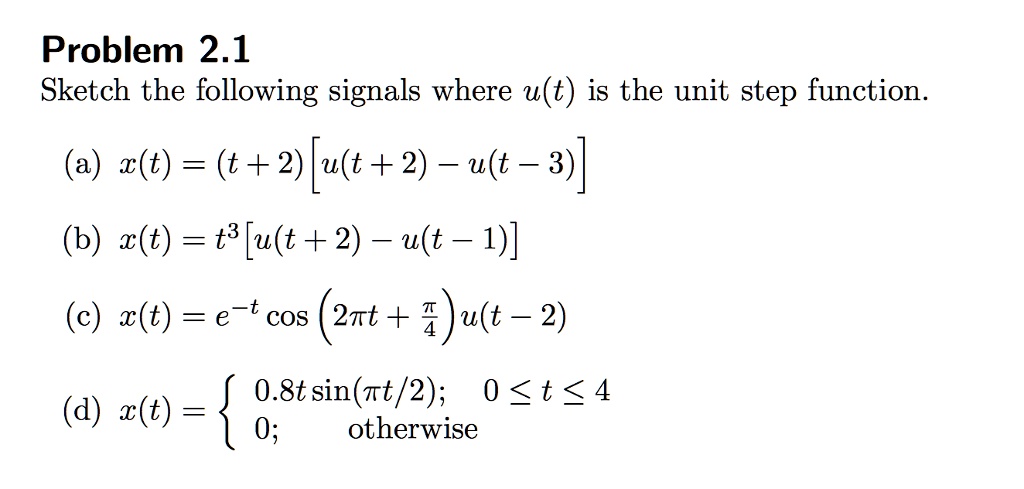 Problem 2.1: Sketch the following signals where u(t) is the unit step ...