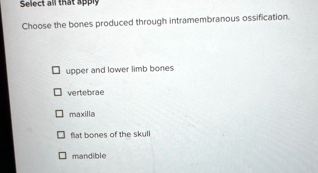 select all that apply choose the bones produced through intramembranous