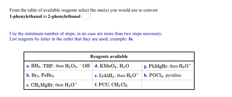 Solved From the table of available reagents select the