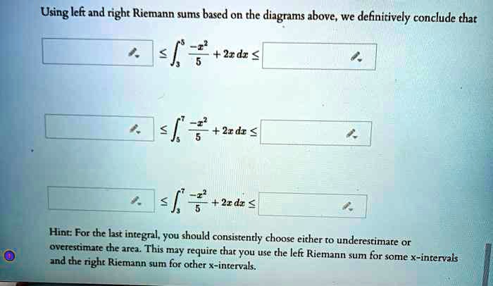 does the right riemann sum underestimate or... SOLVED: Using left and right Riemann sums based on the diagrams above ...