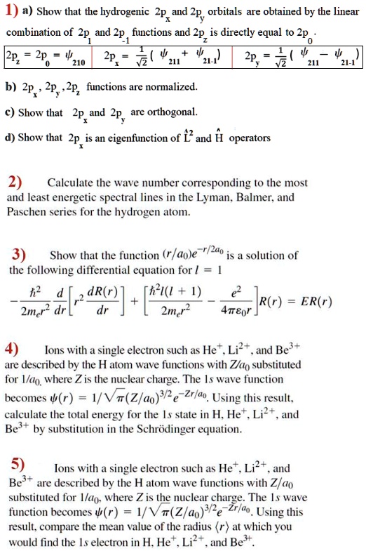 SOLVED:1) #) Show that the hydrogenic Zp_and Zp, orbitals are obtained ...