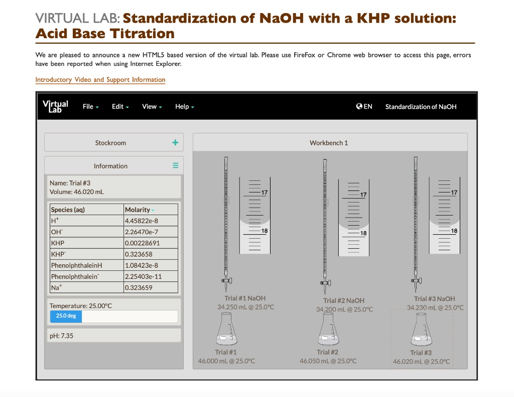 SOLVED: VIRTUAL LAB: Standardization of NaOH with a KHP solution: Acid