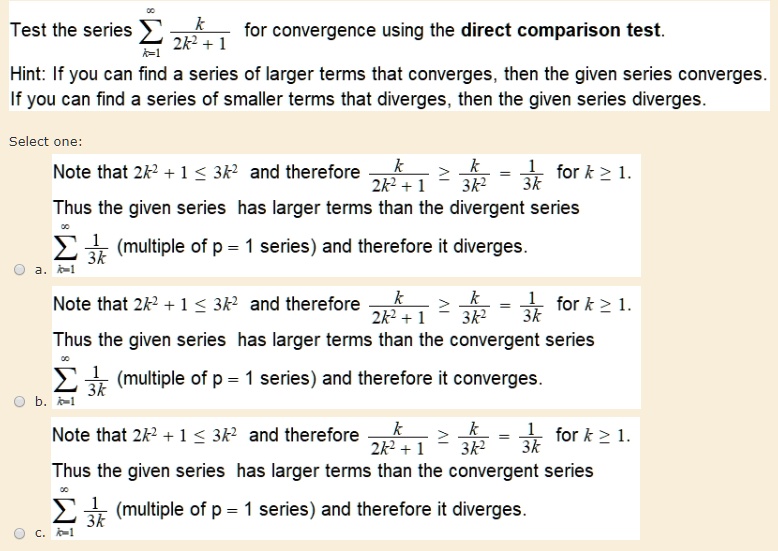 SOLVED: Test the series for convergence using the direct comparison ...