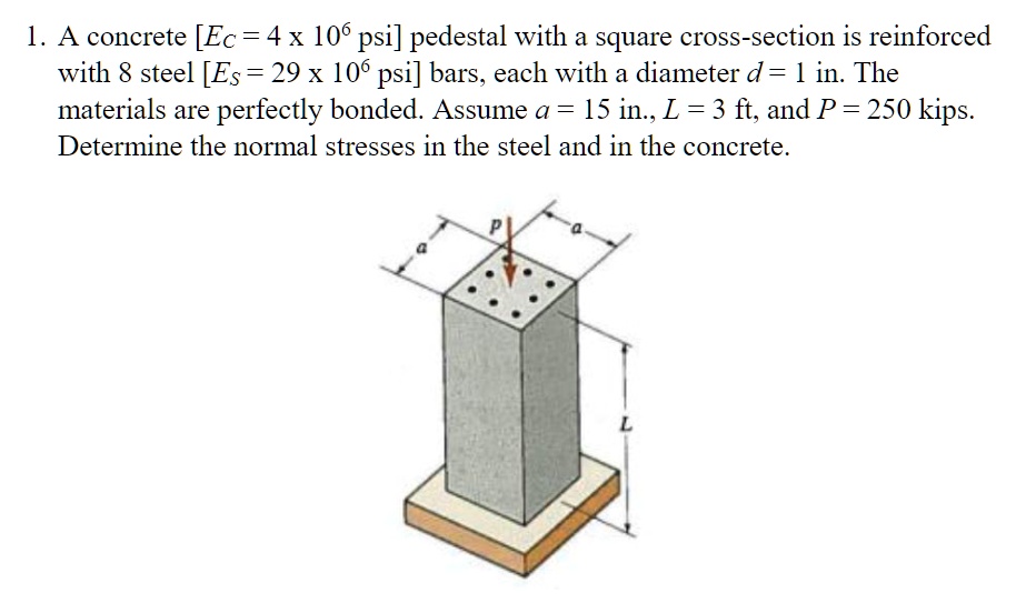 SOLVED: 1. A concrete [Ec = 4 x 10 psi] pedestal with a square cross ...
