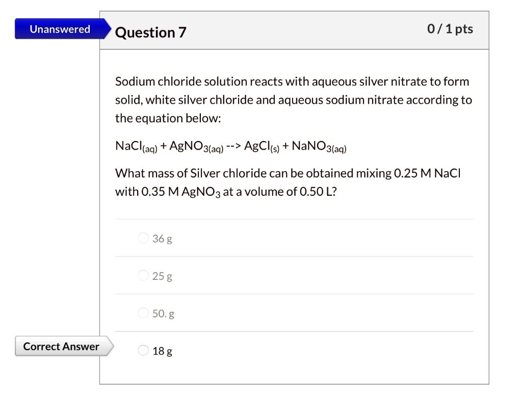 Solved Sodium Chloride Solution Reacts With Aqueous Silver Nitrate To Form Solid White Silver 7681