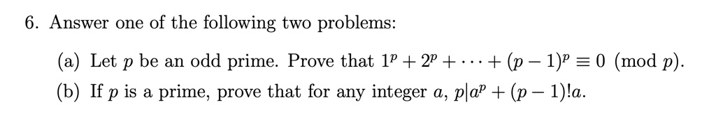 Solved Let P Be An Odd Prime Prove That 1 2p P 1 â‰¡ 0