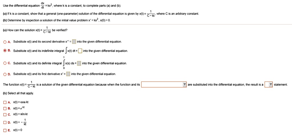 SOLVED: Use Ihe Differential Equation #f = Kx? , Where K Is = Constant ...